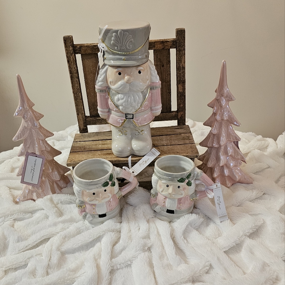 COPY - Pastel Pink Grey Nutcracker Canister/ Mug/Measuring Cups Complete Set PI…